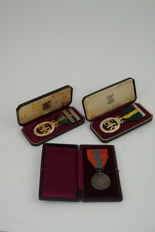 Three assorted service medals; Imperial Service medal to Henry Chillingworth; Territorial Efficiency Decoration 1964; T&A.V.R Efficiency Decoration 1970. All cased. Condition - good.